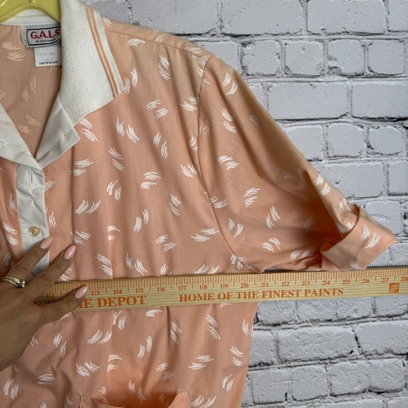 VTG 80s GALS of California 3/4 Button Up Bowling Shirt Peach‎ Womens Size M/L - Picture 8 of 9